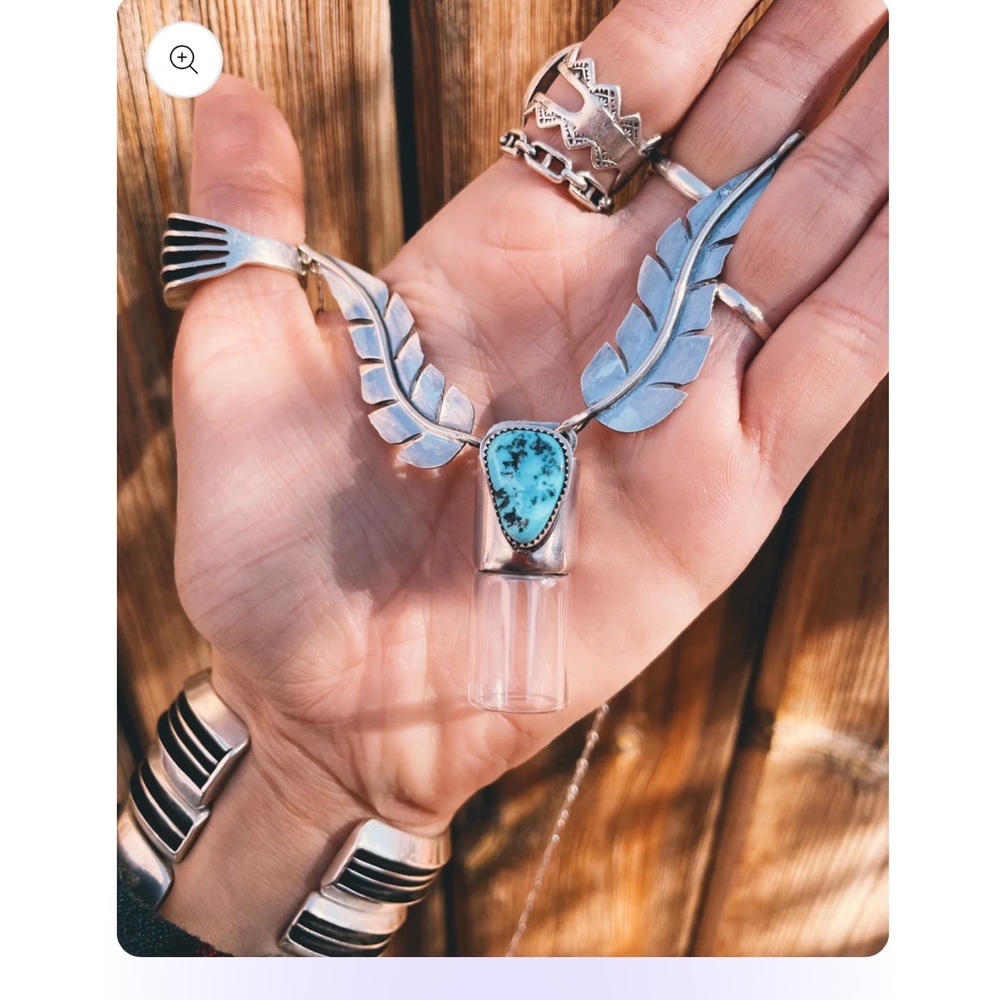 RKG Sterling Silver Loose Tea -Sleeping Beauty Turquoise Rollerball Necklace